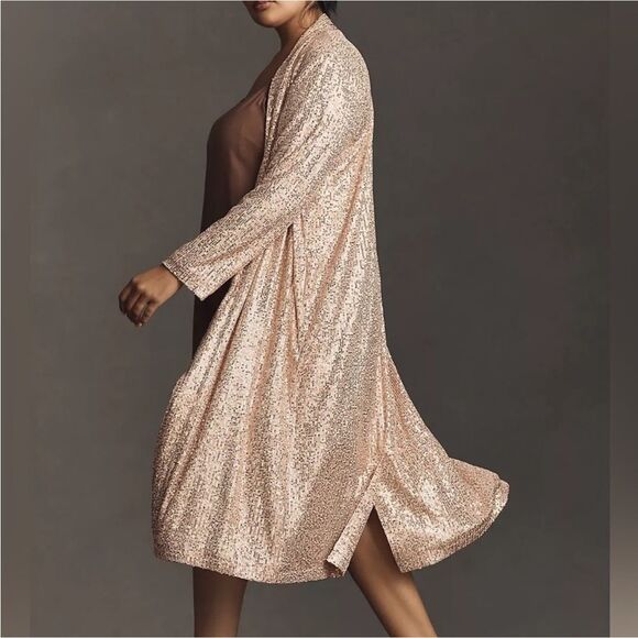 Anthropologie x Mare Mare Rose Gold Sequin Open Duster Sz XS NWT - Picture 4 of 16